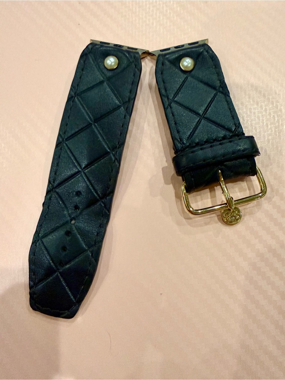 Black Quilted Leather Watch Strap with Gold Hardware by Spark’l Bands